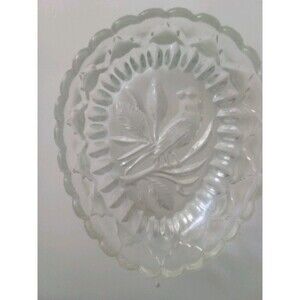 Hofbauer Byrdes Germany Crystal Bird Etched Trinket Dish Egg Shaped 6x4.5"
